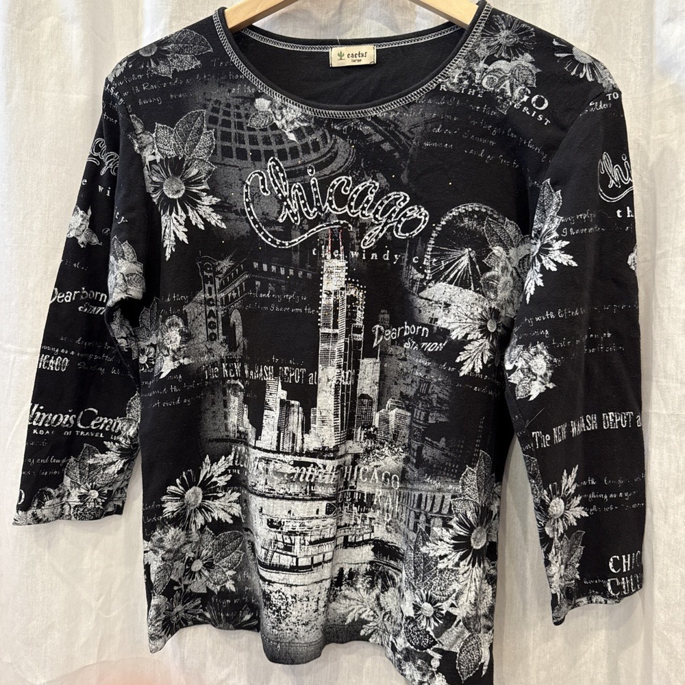 Cactus Chicago The Windy City Rhinestone Y2K Whimsigoth Bohemian Women Large USA